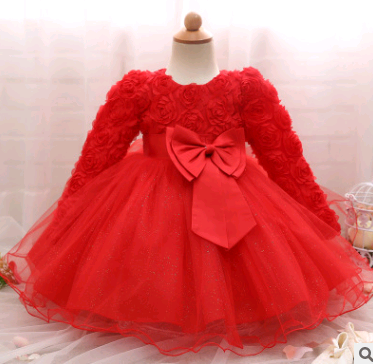 Vestido de Niña de Manga Larga Rosa para Bodas y Celebraciones - Image 9