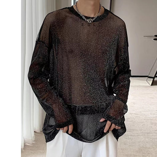 Blusa Mesh Transparente con Hombros Caídos y Mangas Largas - Image 8