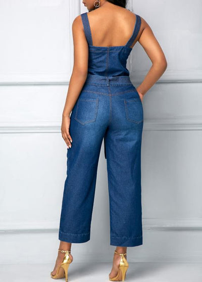 Jumpsuit Denim con Tirantes y Moño - Image 3