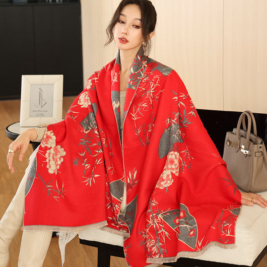 Bufanda de Cachemira Elegante Estilo Nacional Reversible Jacquard Doble Cara - Image 11