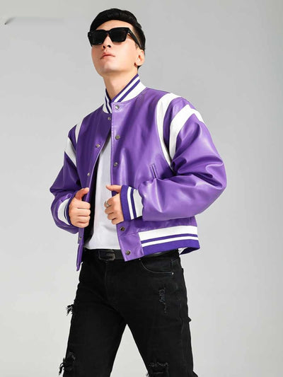 Chaqueta de Cuero Biker Colorblock con Estilo Americano - Image 9