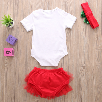 Conjunto de 3 Piezas Navideño: Shorts con Encaje y Diadema para Niña - Image 4