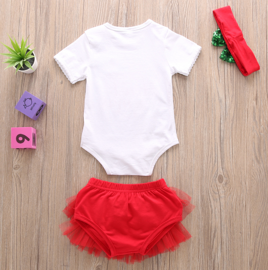 Conjunto de 3 Piezas Navideño: Shorts con Encaje y Diadema para Niña - Image 4