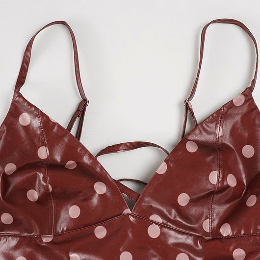 Camiseta de Cuero con Lunares y Escote en V para Mujer, Ajuste Ceñido - Image 19