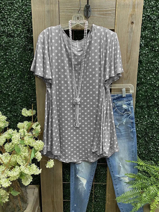 Playera Cuello Redondo Estampado Lunares Algodón Mezcla Manga Corta - Image 11
