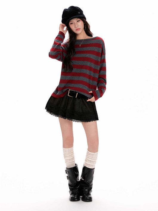 Suéter Tejido de Rayas Rojas con Mangas Largas para Mujer - Image 3