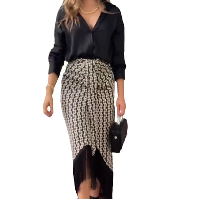 Conjunto Elegante Falda Alta con Blusa de Color Liso para Mujer - Image 5