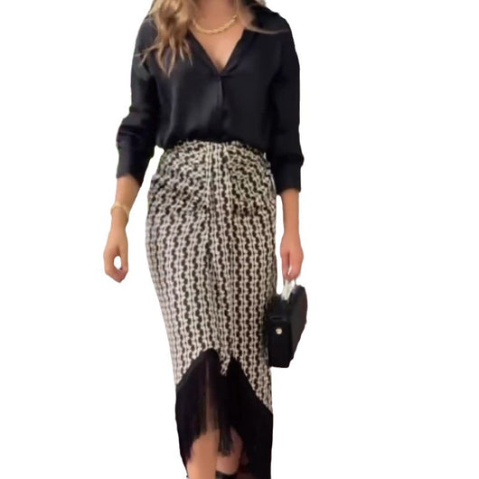 Conjunto Elegante Falda Alta con Blusa de Color Liso para Mujer - Image 5