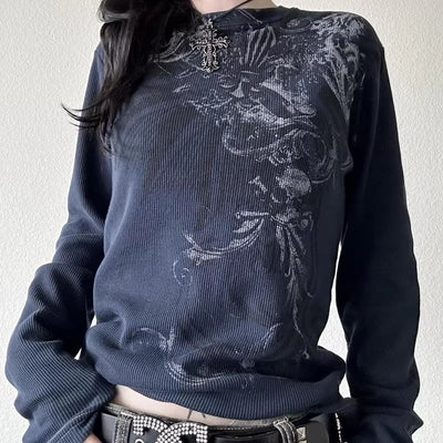 Sudadera Cuello Redondo Manga Larga Estilo Urbano Dark con Estampado - Image 8