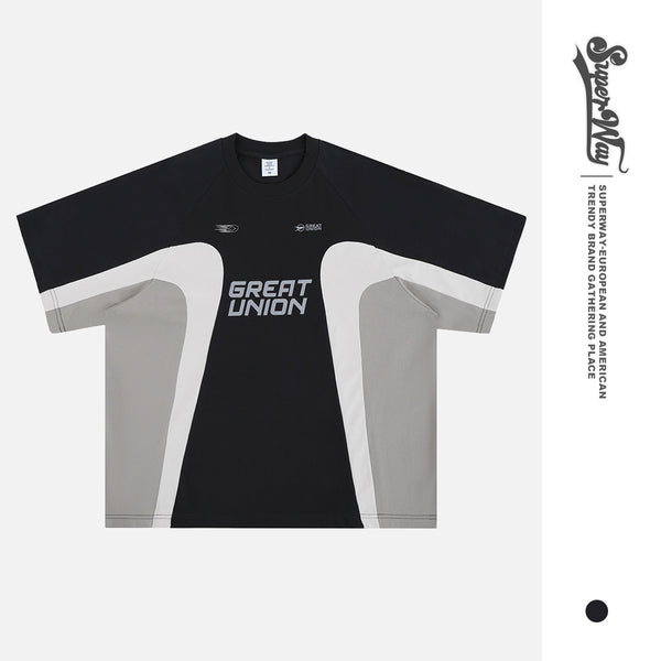 Camiseta de Cuello Redondo Estilo Retro Racing Club con Parches para Hombre
