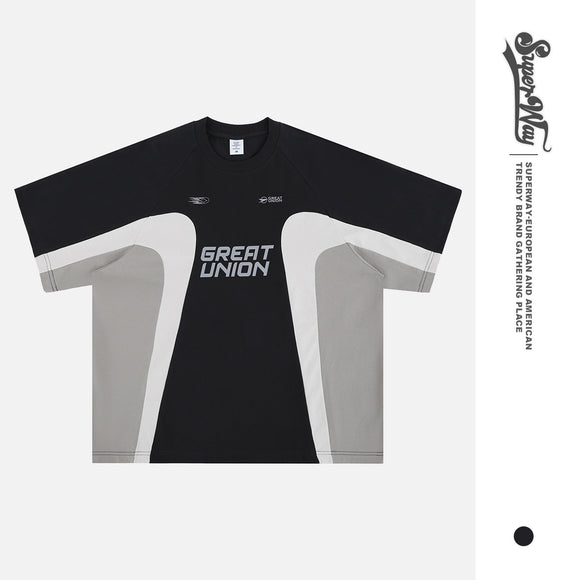 Camiseta de Cuello Redondo Estilo Retro Racing Club con Parches para Hombre