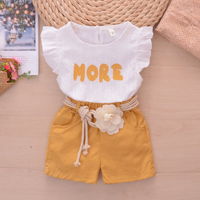Conjunto de Dos Piezas Infantil con Blusa de Vuelos y Shorts Jacquard Floral - Image 6