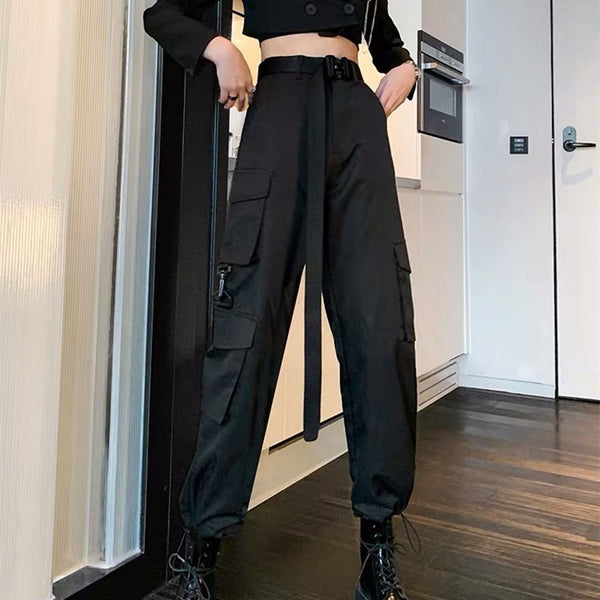 Pantalones Casuales Rectos de Cintura Alta con Cordón en Poliéster para Mujer
