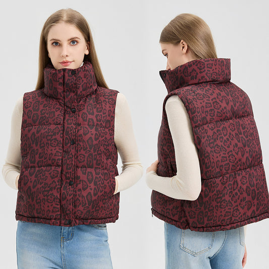 Chaleco de Algodón Estampado Leopardo con Cuello Mao - Image 2