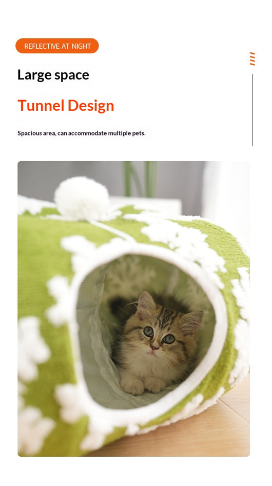 Cama Túnel Navideño para Mascotas con Diseño de Copos de Nieve Verde - Image 10
