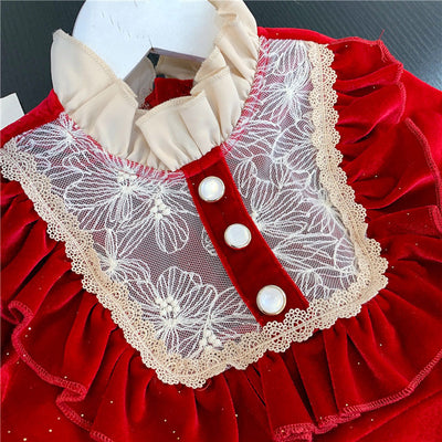 Vestido Navideño Rojo de Terciopelo para Niña - Image 13