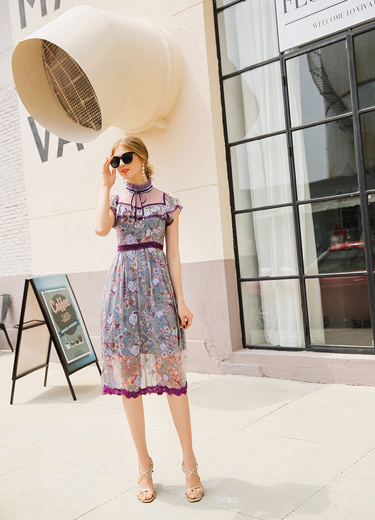 Vestido de Encaje con Malla Estampada - Image 16