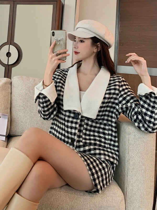 Conjunto Elegante de Abrigo y Falda de Lana Retro