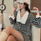 Conjunto Elegante de Abrigo y Falda de Lana Retro