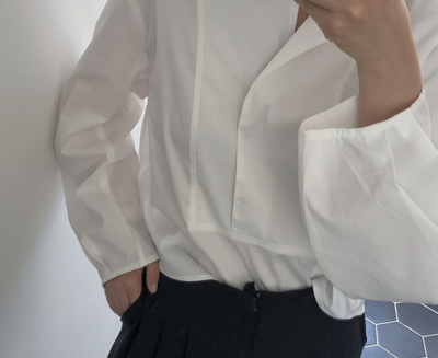 Blusa Suelta de Cuello Redondo con Mangas Linterna - Blanco para Mujer - Image 9