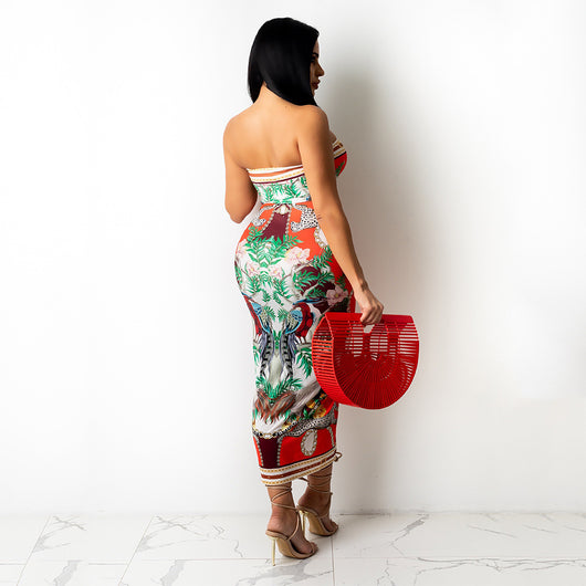 Traje Envolvente Plisado con Escote Estampado y Abertura Lateral - Image 6