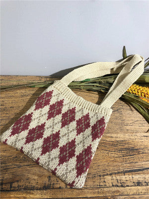 Bolsa de Lana Tipo Cartera con Diseño Cuadros