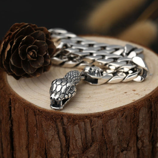 Pulsera de Plata Tailandesa con Cierre de Cabeza de Serpiente - Diseño Ligero - Image 2