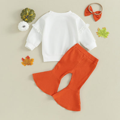 Conjunto Infantil Elegante: Suéter con Volantes y Pantalón Acampanado a Rayas - Image 8