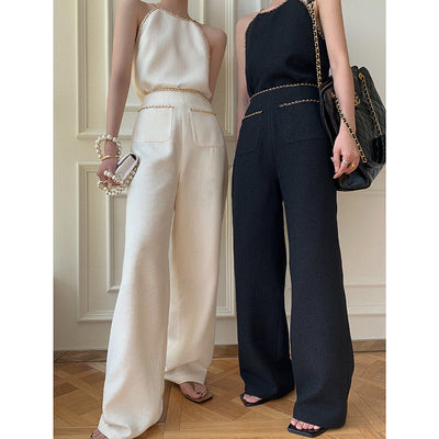 Pantalón Palazzo Cintura Alta Estilo Francés con Cadena Decorativa - Image 9