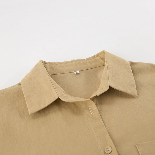 Conjunto Casual Khaki de Lino y Algodón - Camisa y Pantalón Ancho Estilo Urbano para Mujer - Image 14