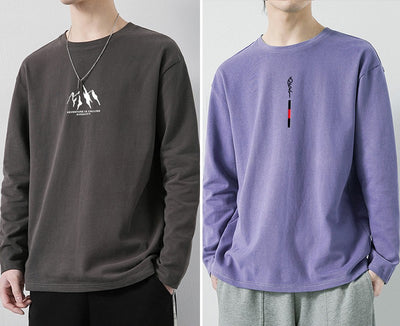 Camiseta de Algodón Manga Larga Suelta para Hombre - Image 21