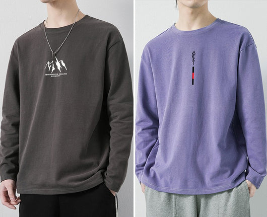 Camiseta de Algodón Manga Larga Suelta para Hombre - Image 21