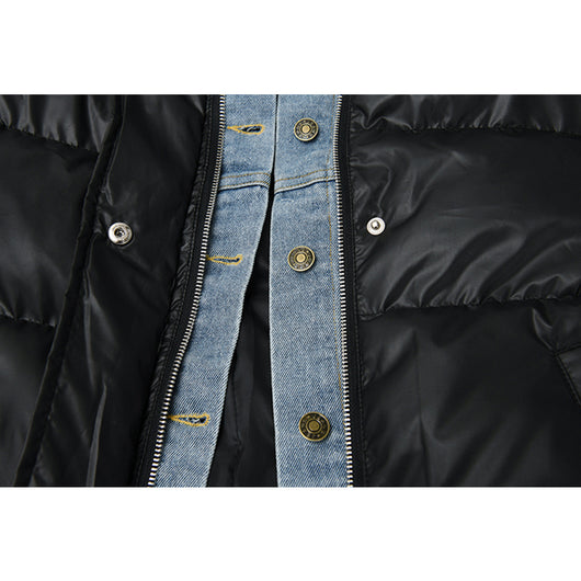 Chaqueta Denim Oversize Acolchada Negra con Costuras Sueltas - Image 4