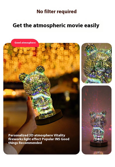 Lámpara LED 3D Fuegos Artificiales Multicolor con Osito USB para Mesita de Noche - Image 10