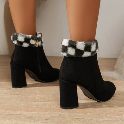 Botas Tobilleras de Ante Cuadro Escocés con Tacón Cuadrado - Comodidad y Estilo para Otoño e Invierno - Image 22