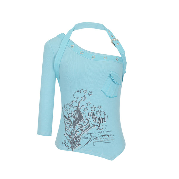 Playera Asimétrica con Manga Tres Cuartos