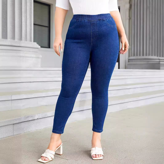 Pantalones Skinny Cortos Talla Grande con Cintura Elástica