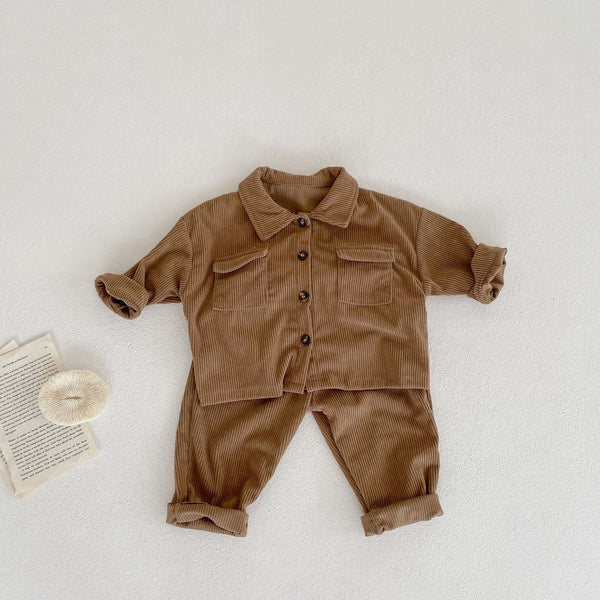 Conjunto de Abrigo y Pantalón Pana para Bebé Niño y Niña - Cuello Solapa Primavera Otoño