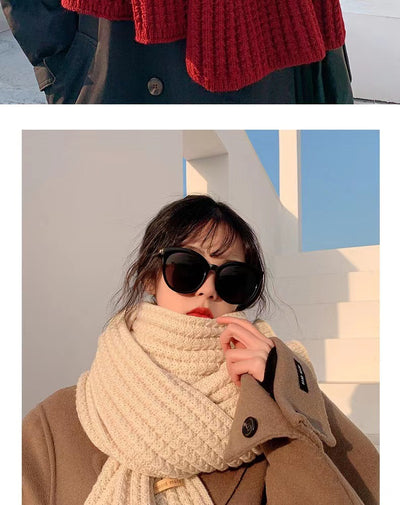 Bufanda Mujer Otoño Invierno Versión Coreana Lana Tejida Color Sólido - Image 10