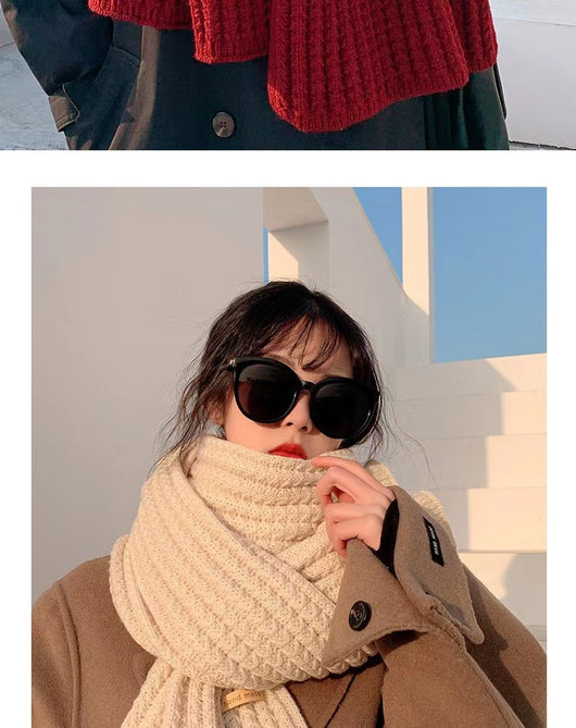 Bufanda Mujer Otoño Invierno Versión Coreana Lana Tejida Color Sólido - Image 10