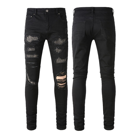 Jeans Slim Negros Elásticos con Detalles de Diamantes - Image 2