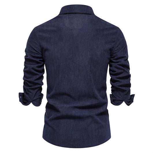 Camisa Slim Fit de Pana Manga Larga Colores Sólidos para Hombre - Image 19