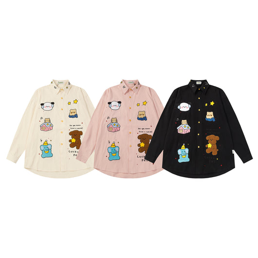 Camiseta Manga Larga Holgada con Bordado Cartoon Americano - Image 11