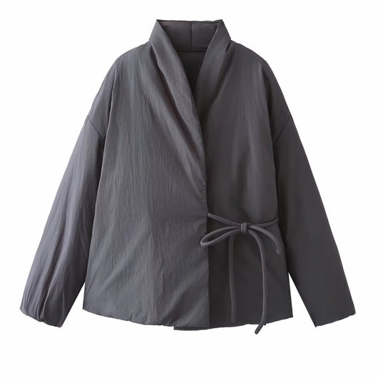 Abrigo Kimono Cruzado Diseño Exclusivo con Cordones y Encaje en Algodón - Image 3