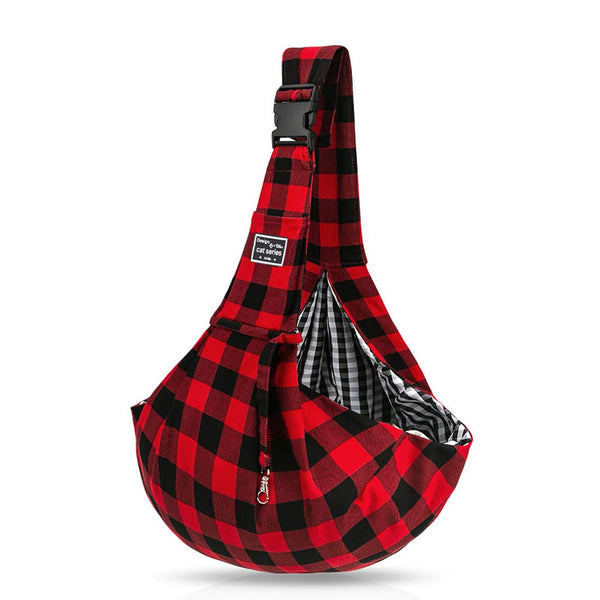 Bolsa Bandolera para Mascotas a Cuadros Rojo y Negro con Correa Ajustable - Image 5