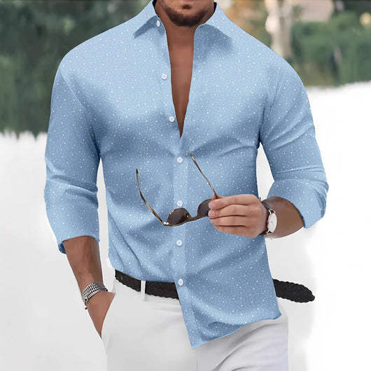 Camisa Casual de Manga Larga con Estampado Lunares Bronceado - Image 5