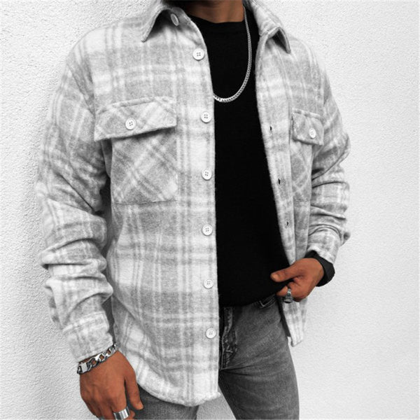 Camisa de Cuadros para Hombre con Solapas y Bolsillos Dobles