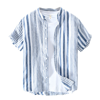 Camisa de Lino Hombre Rayas Verdes Manga Corta Oversized - Image 3