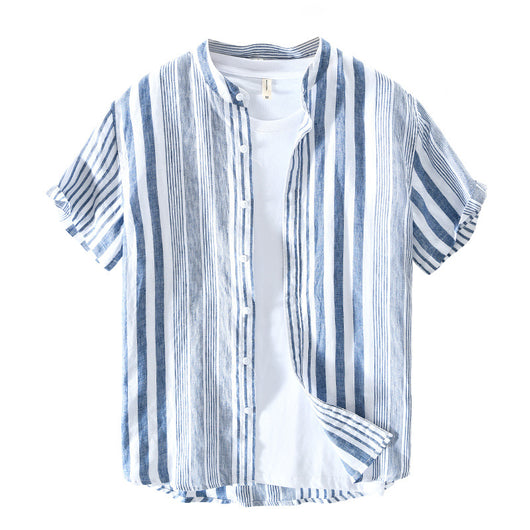 Camisa de Lino Hombre Rayas Verdes Manga Corta Oversized - Image 3