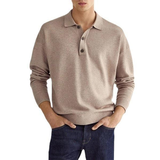 Polo Casual Europeo con Botones y Cuello V - Manga Larga para Hombre - Image 5